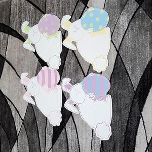 VINTAGE EASTER BUNNY SHAPED FABRIC PLACEMATS SET-OF-4